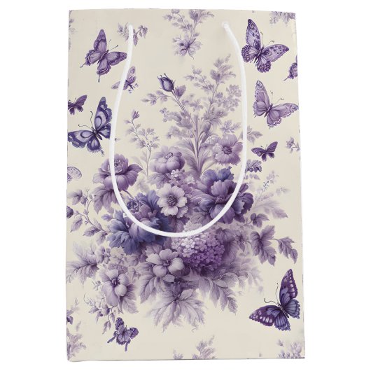Paarse Franse land toile fleurie vlinders Medium Cadeauzakje (Voorkant)