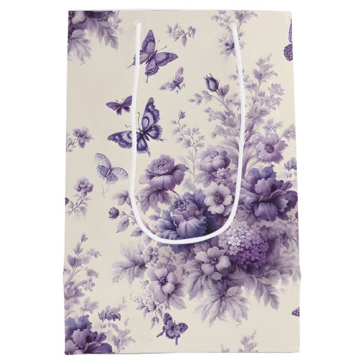 Paarse Franse land toile fleurie vlinders Medium Cadeauzakje (Achterkant)