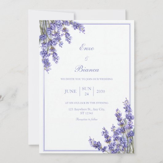 Paarse Franse Lavendel Rustieke Minimalistische Li Kaart (Voorkant)