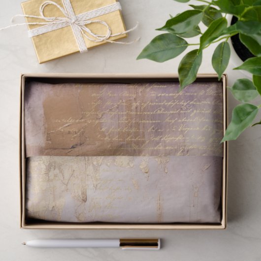  paarse Franse rozen gouden folie barok Tissuepapier (Geschenk)