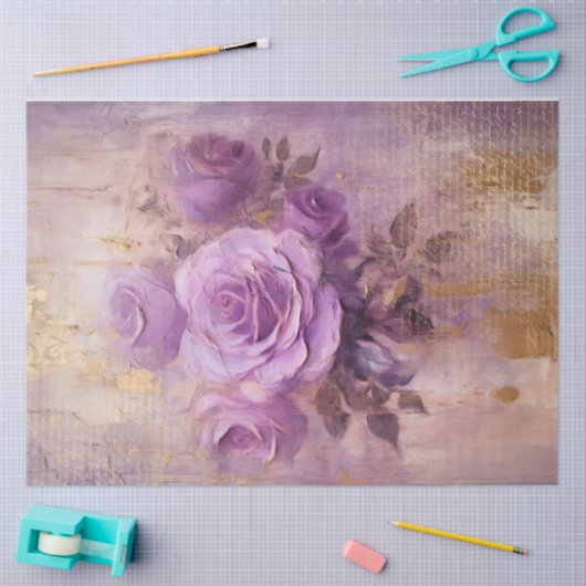  paarse Franse rozen gouden folie barok Tissuepapier (Craft)