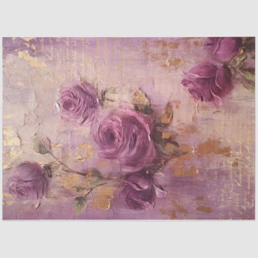  paarse Franse rozen gouden folie grunge wall Tissuepapier (Voorkant)