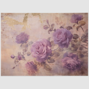  paarse Franse rozen gouden folie grunge wall Tissuepapier