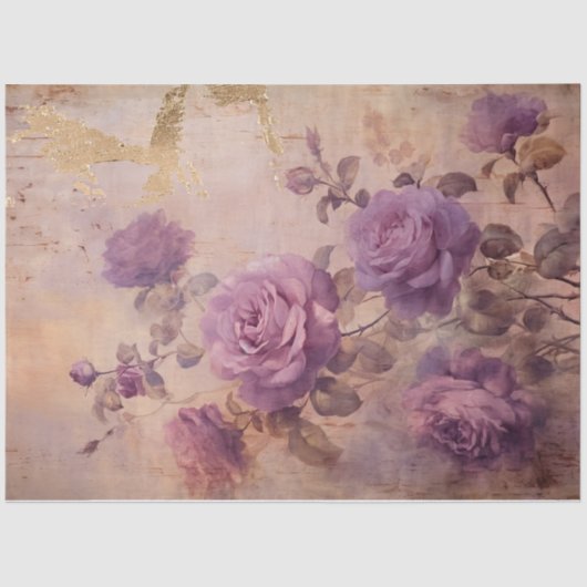  paarse Franse rozen gouden folie grunge wall Tissuepapier (Voorkant)