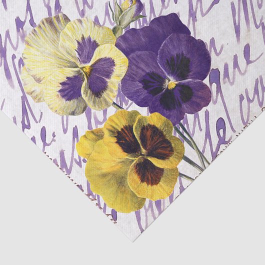 Paarse Franse Script Pansy Flower  Tissuepapier (Detail)