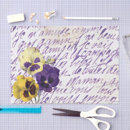 Paarse Franse Script Pansy Flower  Tissuepapier (Craft)