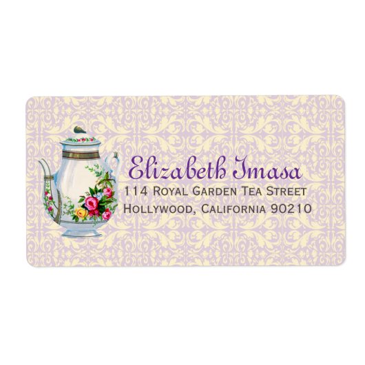 Paarse  Franse Tea Party Etiket (Voorkant)