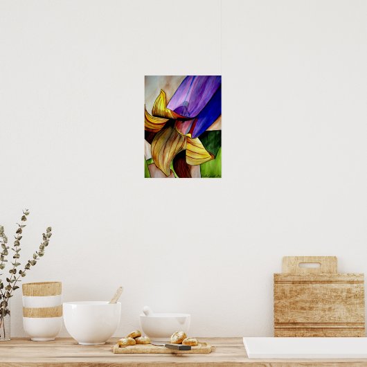 Paarse Fritillary flower original art waterverf Poster (Keuken)