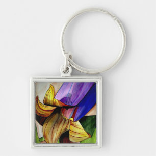 Paarse Fritillary flower original art waterverf Sleutelhanger