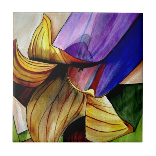 Paarse Fritillary flower original art waterverf Tegeltje (Voorkant)