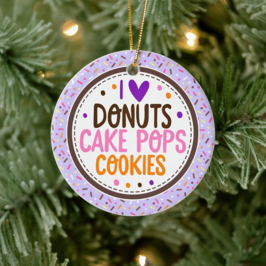 Paarse Frosted Sprinkles I Love Donuts Cake Pop Keramisch Ornament (Boom)