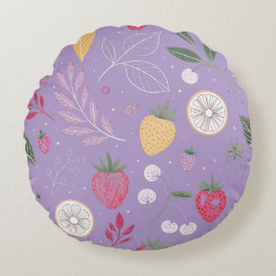 “Paarse Fruit Bloemige Ronde Kussen” Rond Kussen
