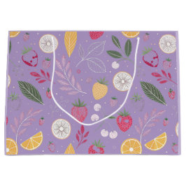 "Paarse Fruit- en Bladpatroon Cadeautas" Groot Cadeauzakje