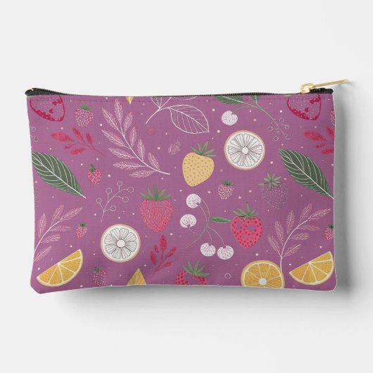 "Paarse Fruit en Bladpatroon Zipper Bag" Etui (Achterkant)
