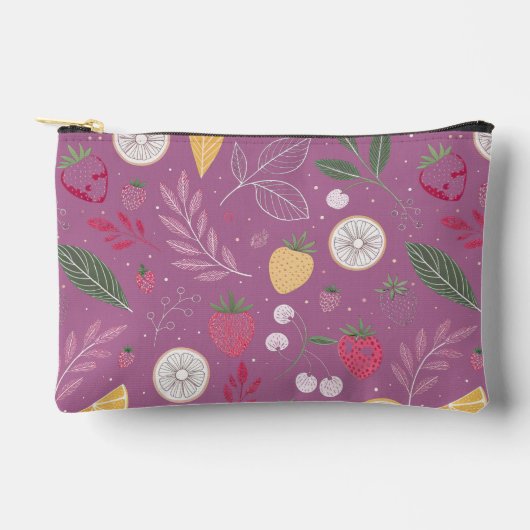 "Paarse Fruit en Bladpatroon Zipper Bag" Etui (Voorkant)