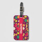 Paarse Fruitpatroon Mooie Leuke Gepersonaliseerde Bagagelabel (Voorkant (verticaal))