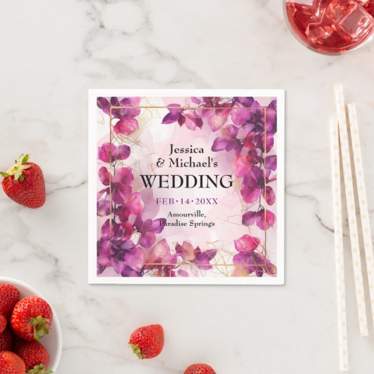 Paarse Fuchsia Betovering: Waterverf Servet (Insitu)