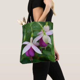 Paarse Fuchsia Bloemen met Witte Kelkblaadjes Bloe Tote Bag