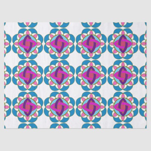 Paarse Fuchsia Blue Pink Blauwgroen Mandala Ontwer Tissuepapier (Voorkant)