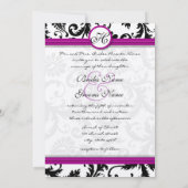 Paarse Fuchsia Damask Swirl Wedding Invitations Kaart (Achterkant)