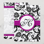 Paarse Fuchsia Damask Swirl Wedding Invitations Kaart (Voorkant / Achterkant)