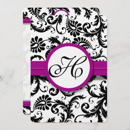 Paarse Fuchsia Damask Swirl Wedding Invitations Kaart (Voorkant / Achterkant)