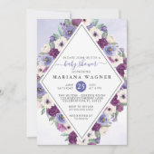 Paarse Fuchsia Floral Baby shower Kaart (Voorkant)