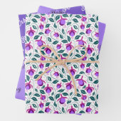 Paarse Fuchsia Flowers gecoördineerd Inpakpapier Vel (In situ)