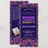 Paarse Fuchsia Gouden  Kant Boek Lancering Kaart (Voorkant / Achterkant)