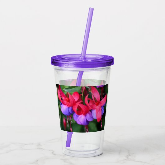 Paarse Fuchsia met roze Sepals Floral Acryl Drinkbeker (Achterkant)