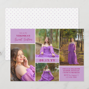 Paarse Fuchsia Minimaal Foto Collage Sweet Sixteen Kaart