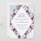 Paarse Fuchsia Waterverf Floral Save the Date Kaart (Voorkant)