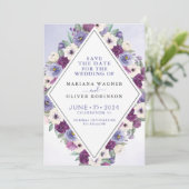 Paarse Fuchsia Waterverf Floral Save the Date Kaart (Staand voorkant)
