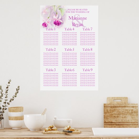 Paarse fuchsia Weddenschap-zitplaats Planner 1-9 Poster (Keuken)