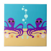 Paarse Fun Groovy Octopus Cartoon Art Tegeltje (Voorkant)