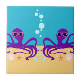 Paarse Fun Groovy Octopus Cartoon Art Tegeltje