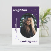 Paarse Fun Ronde Foto Afstuderen Aankondiging (Staand voorkant)