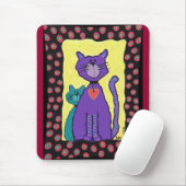 Paarse Funky Cat & Kat - mousepad Muismat (Met muis)