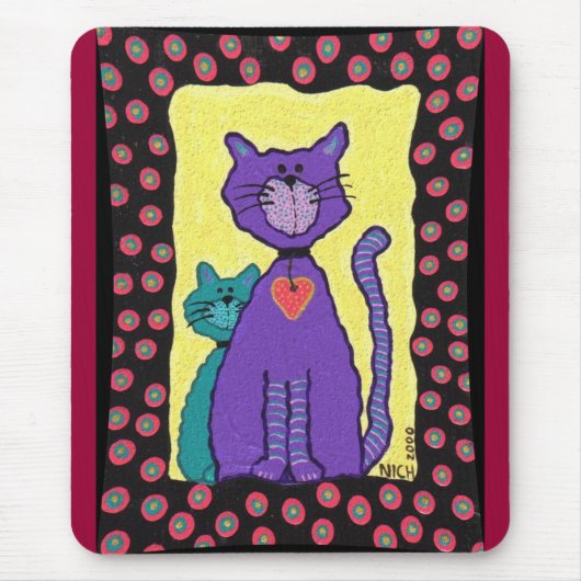 Paarse Funky Cat & Kat - mousepad Muismat (Voorkant)