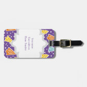 Paarse funky kerstbomen patroon, monogram bagagelabel (Voorkant horizontaal)