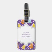 Paarse funky kerstbomen patroon, monogram bagagelabel (Voorkant verticaal)