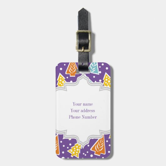 Paarse funky kerstbomen patroon, monogram bagagelabel (Voorkant verticaal)