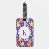 Paarse funky kerstbomen patroon, monogram bagagelabel (Achterkant verticaal)