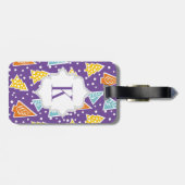 Paarse funky kerstbomen patroon, monogram bagagelabel (Achterkant horizontaal)