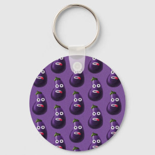 Paarse Funny Cartoon Eggplant Pattern Sleutelhanger