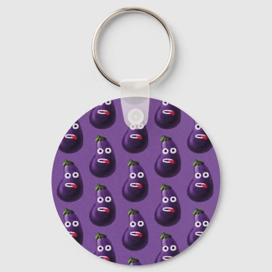 Paarse Funny Cartoon Eggplant Pattern Sleutelhanger (Voorkant)