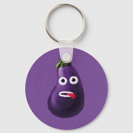 Paarse Funny Cartoon Eggplant Sleutelhanger (Voorkant)