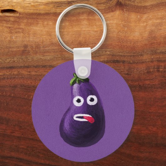 Paarse Funny Cartoon Eggplant Sleutelhanger (Voorkant)