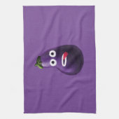 Paarse Funny Cartoon Eggplant Theedoek (Verticaal)