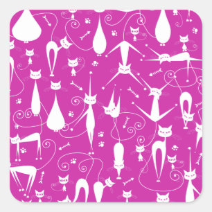 Paarse Funny Kitty Cat Fitness Vierkante Sticker